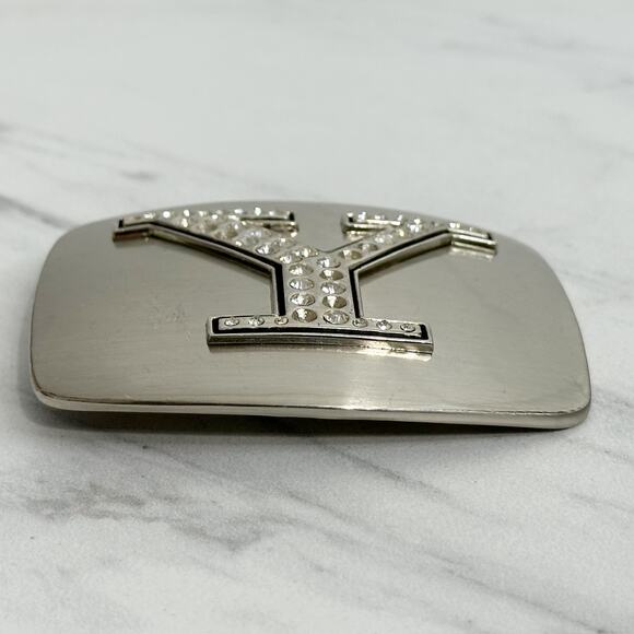 Rhinestone Studded Y Letter Initial Monogram Silver Tone Belt Buckle - Picture 5 of 8